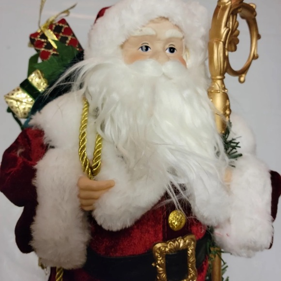 All 3 Merry Brite 18" Santa Figurine Holding Staff & Sack Country Farmhouse Doll - Picture 4 of 15